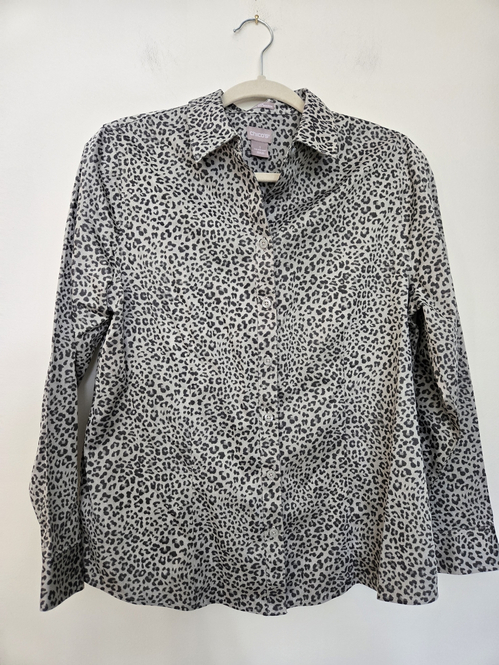 Chico's Grey Leopard Print Button-Up Shirt